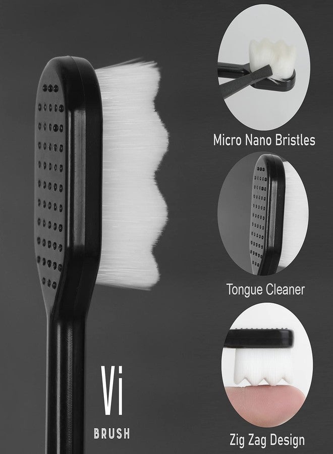 في براش فرشاة أسنان Vi Brush - فرشاة أسنان فائقة النعومة | شعيرات نانو مع منظف للسان | ناعمة ورفيعة | حماية من التسوس | ناعمة ولطيفة على الأسنان الحساسة بنمط متعرج | مضادة للبكتيريا (قطعتان، أسود وأبيض) - Image 3